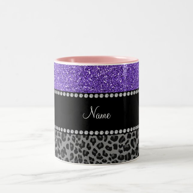 Tasse 2 Couleurs Nom personnalisé parties scintillant violet léopar (Centre)