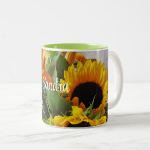 Tasse 2 Couleurs Nom sur les grands tournesols 11oz