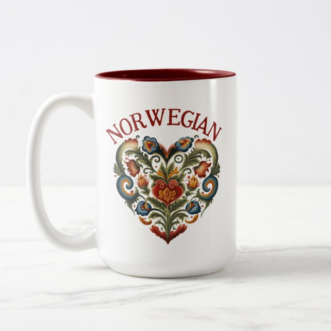 Tasse 2 Couleurs Norvégien Rosemaling Folk Art Heart (Gauche)