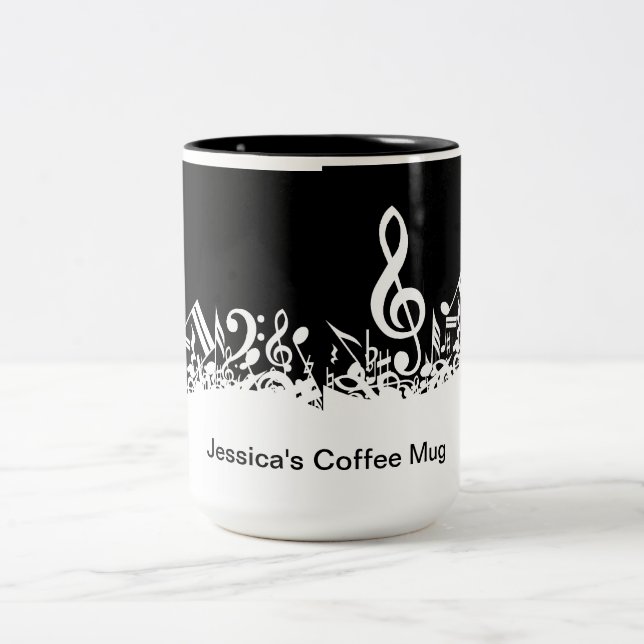 Tasse 2 Couleurs Notes musicales brouillées blanches personnalisées (Centre)