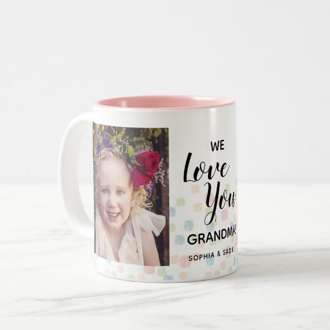 Tasse 2 Couleurs Nous t'aimons Grand-mère 2 Photo (Devant gauche)
