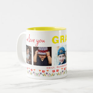 Tasse 2 Couleurs Nous t'aimons Grand-mère Fleurs 5 Photos Souvenir
