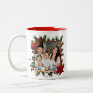 Tasse 2 Couleurs NOUVELLE ANNÉE Cadre avec Étoile Rouge Photo Famil