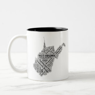 Tasse 2 Couleurs Nuage de mot d'état de la Virginie Occidentale