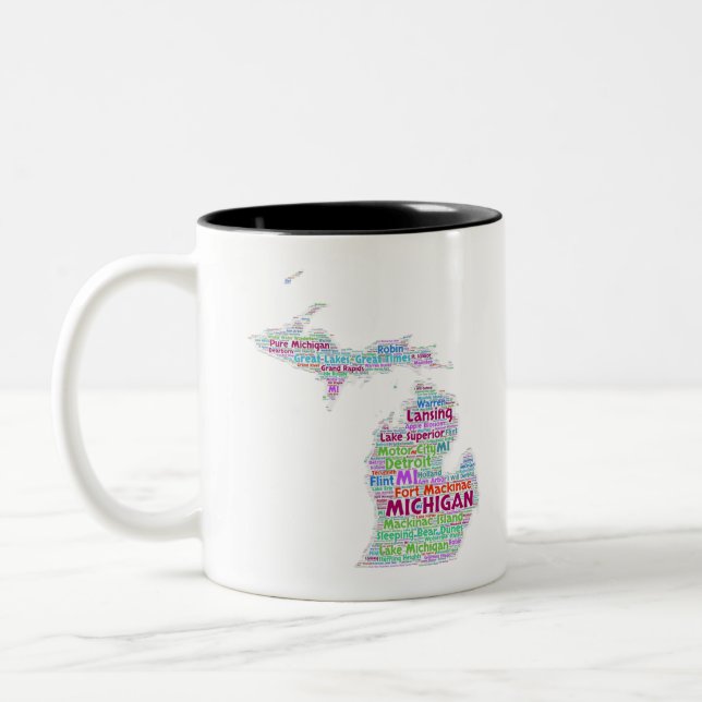 Tasse 2 Couleurs Nuage de mot du Michigan (Gauche)