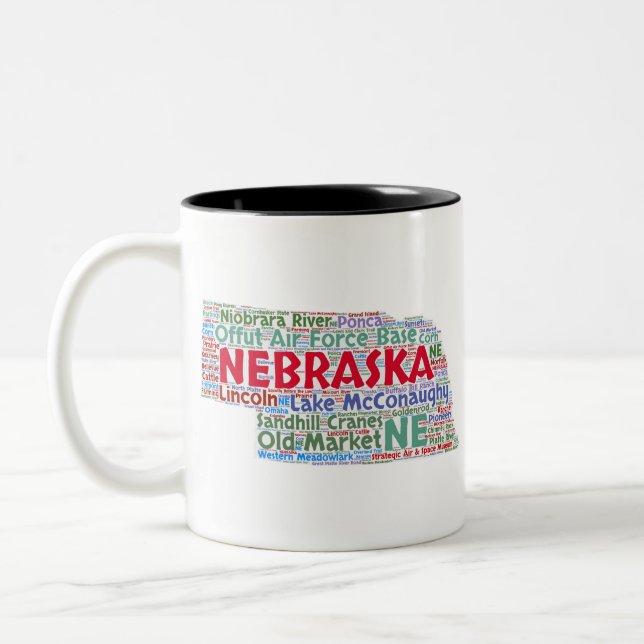 Tasse 2 Couleurs Nuage de mot du Nébraska (Gauche)