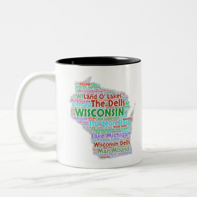 Tasse 2 Couleurs Nuage de mot du Wisconsin (Gauche)