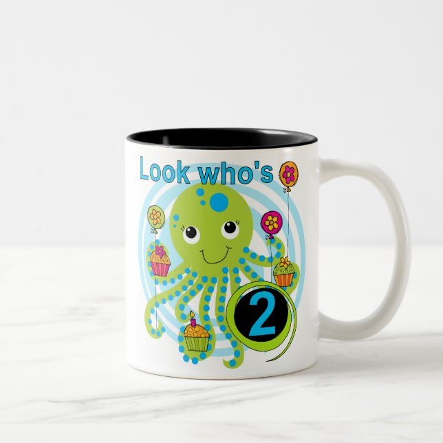 Tasse 2 Couleurs Octopus 2e anniversaire T-shirts et cadeaux (Droit)