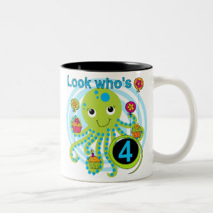 Tasse 2 Couleurs Octopus 4e anniversaire T-shirts et cadeaux