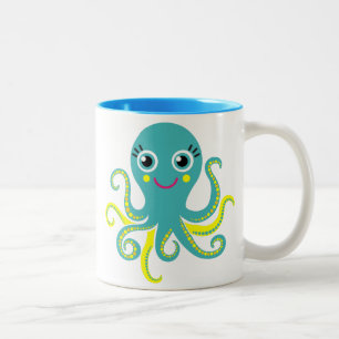 Tasse 2 Couleurs Octopus bleu et jaune