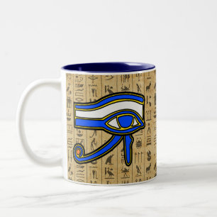 Tasse 2 Couleurs Oeil de Horus Bleu Sur Hiéroglyphes