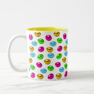 Tasse 2 Couleurs Oeufs de Pâques multicolores sur blanc