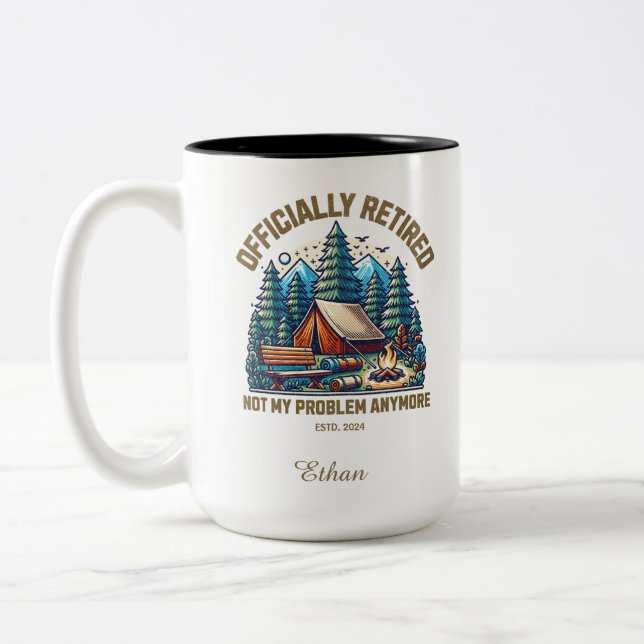 Tasse 2 Couleurs Officiellement à la retraite, Nom personnalisé et  (Gauche)