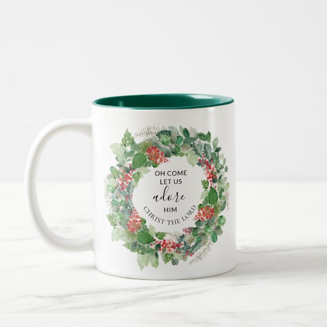 Tasse 2 Couleurs Oh Venez, Admirez-Le Noël Chrétien (Gauche)