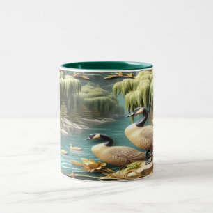 Tasse 2 Couleurs Oies du Canada au milieu des saules qui pleuvent
