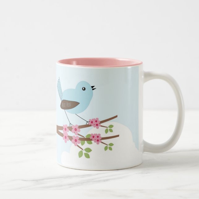 Tasse 2 Couleurs Oiseau bleu dans l'arbre en fleurs mou (Droit)