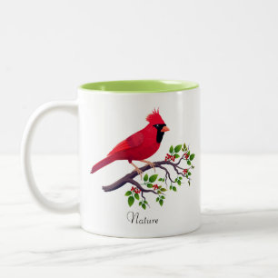 Tasse 2 Couleurs Oiseau cardinal rouge sur branche d'arbre