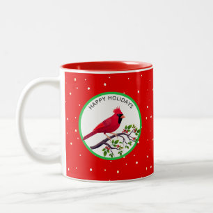 Tasse 2 Couleurs Oiseau cardinal rouge sur branche d'arbre