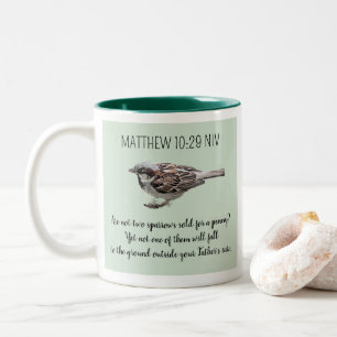 Tasse 2 Couleurs Oiseau de Bruant Câbler Vos Cares Bible Verse Vert