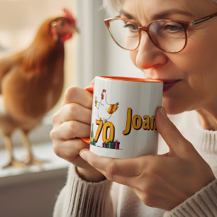 Tasse 2 Couleurs Oiseau de poulet 70e Anniversaire de poule de chie