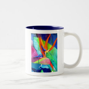 Tasse 2 Couleurs Oiseau du Paradis Strelitzia fleur art tropical