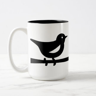 Tasse 2 Couleurs Oiseau perché sur la branche en monochrome