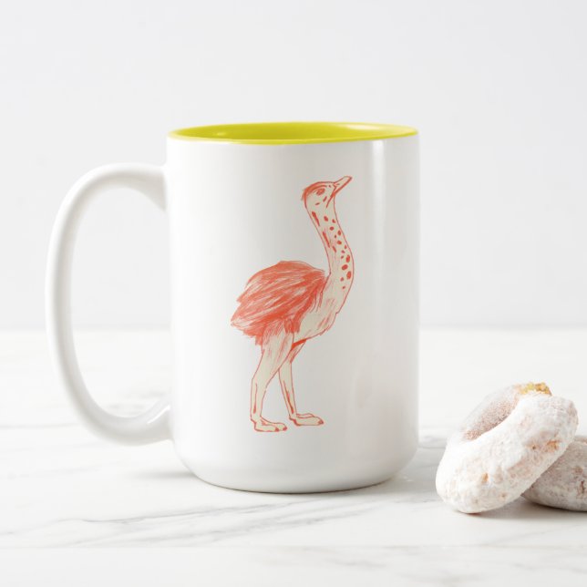 Tasse 2 Couleurs Oiseau rose mignon Artiste Baby Ostrich (Avec donut)