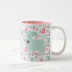 Tasse 2 Couleurs Oiseaux, chiens, bannières, fleurs