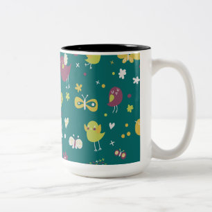 Tasse 2 Couleurs Oiseaux et papillons