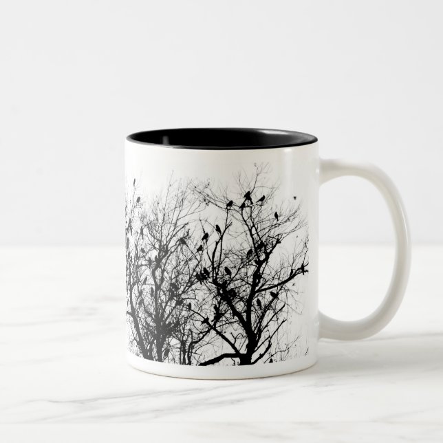 Tasse 2 Couleurs Oiseaux noirs dans les arbres (Droit)