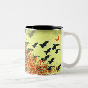 Tasse 2 Couleurs Oiseaux pilotant la lune rouge