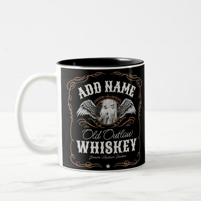 Tasse 2 Couleurs Old Moonshine Whiskey Étiquette AJOUTER PHOTO Nom  (Gauche)
