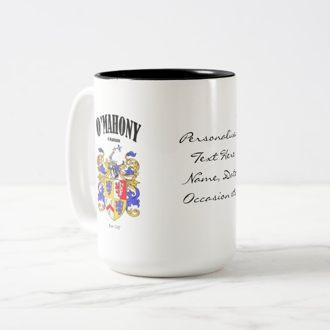 Tasse 2 Couleurs O'Mahony Family Crest, Traduction & Signification (Devant gauche)