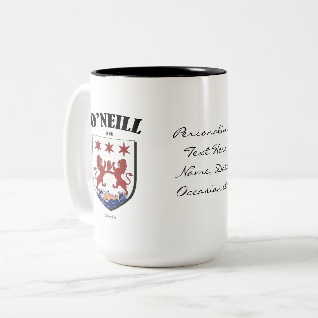Tasse 2 Couleurs O'Neill Family Crest, Traduction & Signification (Devant gauche)