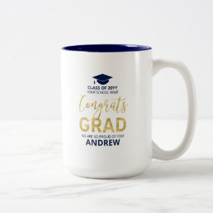 Tasse 2 Couleurs Or et bleu   Graduation moderne cadeau personnalis