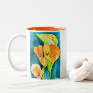 Tasse 2 Couleurs Orange Calla fleurs de laine aquarelle art