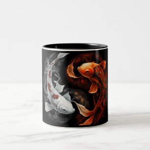Tasse 2 Couleurs Orange Et Blanc Lucky Koi Poisson Japon Art