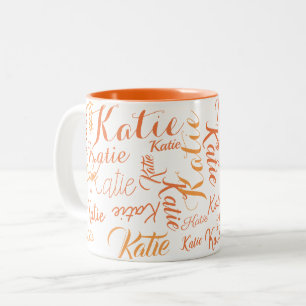 Tasse 2 Couleurs orange moderne sur des noms manuscrits blancs