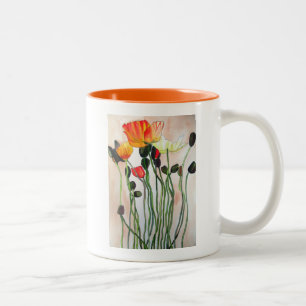 Tasse 2 Couleurs Orange Populaires fleurs aquarelle art