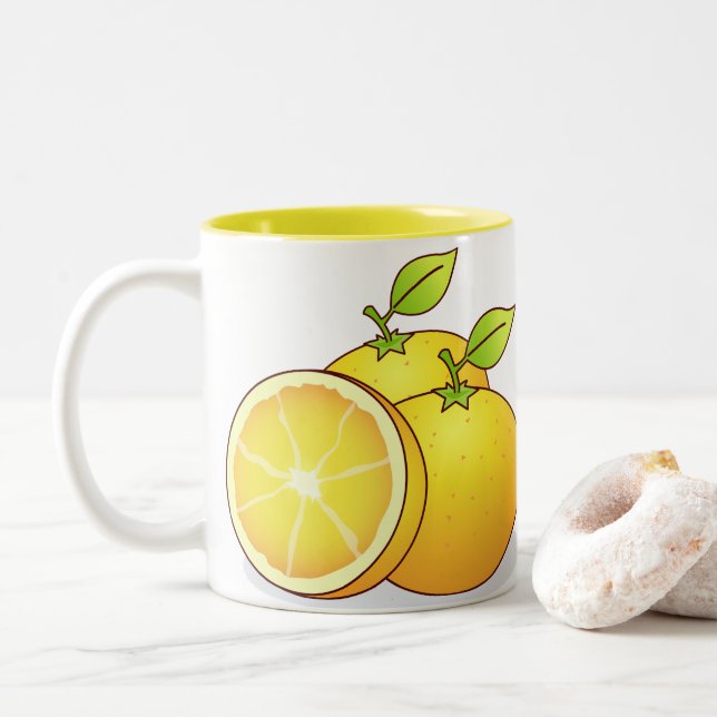 Tasse 2 Couleurs Oranges, fruits mignons (Avec donut)
