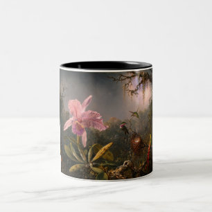 Tasse 2 Couleurs Orchidée de Cattleya et trois colibris (Heade)