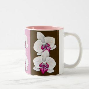Tasse 2 Couleurs Orchidées sur rose, pourpre et brun chocolat -