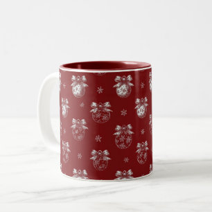 Tasse 2 Couleurs Ornement de vacances rouge et blanc Toile De Jouy