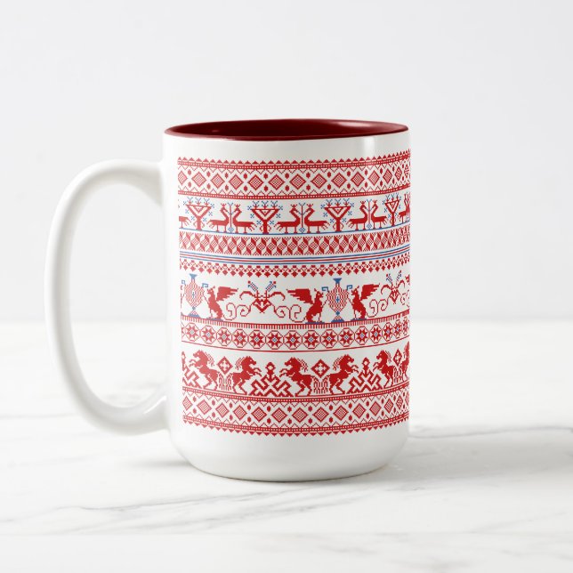 Tasse 2 Couleurs Ornement traditionnel russe rouge (Gauche)