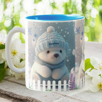 Ours polaire mignon en Casquette bleu neige Écarf