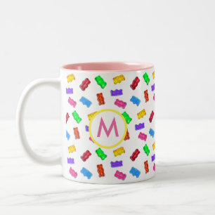 Tasse 2 Couleurs Ours Sucrés Multicolores & Monogramme Rose