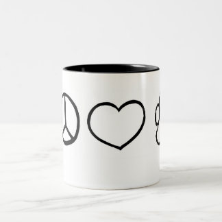 Tasse 2 Couleurs Paix, amour, chiens
