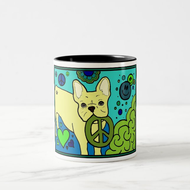 Tasse 2 Couleurs Paix de bouledogue français (Centre)