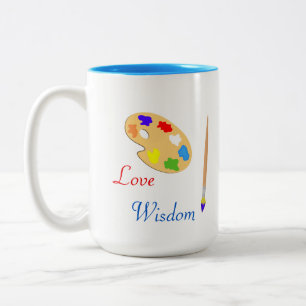 Tasse 2 Couleurs Palette d'art avec pinceau et texte sur fond blanc