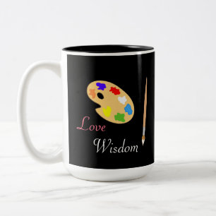 Tasse 2 Couleurs Palette d'art avec pinceau et texte sur fond noir